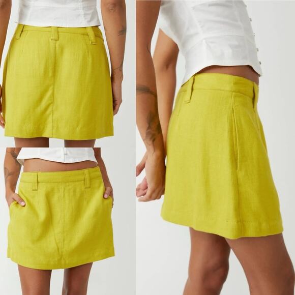Free People Mini Skirt Linen Blend Can’t Blame Me - Picture 1 of 13
